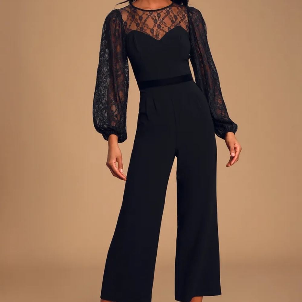 EUC Ali & Jay Black Lace Wide-Leg Jumpsuit Size XL